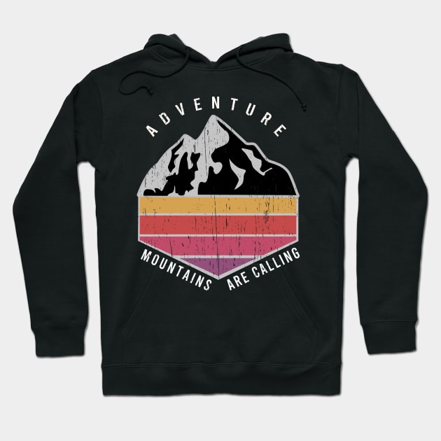 Adventure Mountains are calling distressed vintage retro stripes colors sunset Hoodie by SpaceWiz95